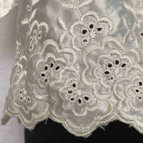 Vintage White Eyelet Button-Up Blouse with Floral Embroidery - Picture 3 of 5